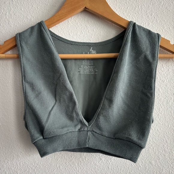 Free People Metallic Greenish Blue Sparkly Plunging V Neck Bralette XS/S - Picture 2 of 6